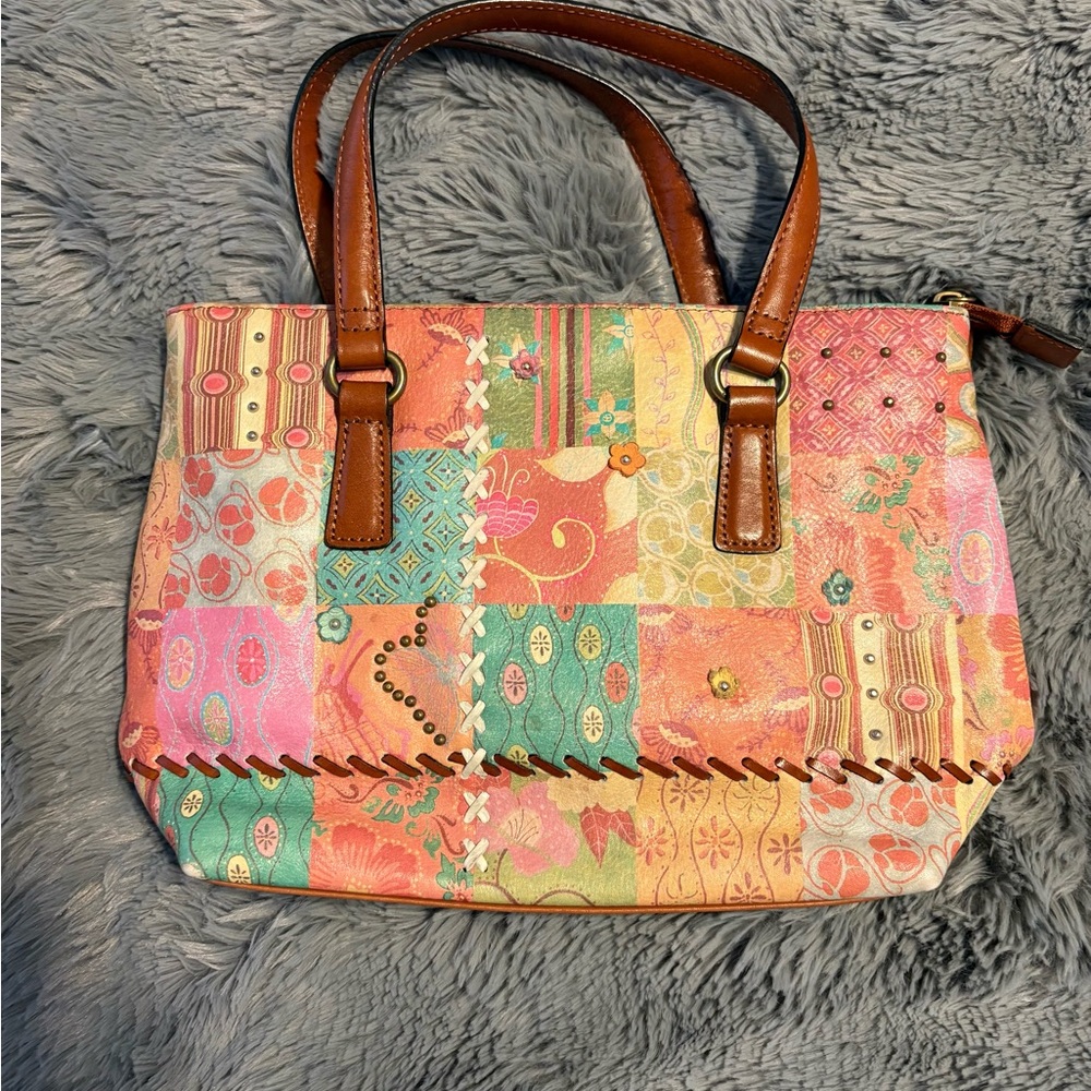 Fossil Floral Patchwork Satchel - image 1